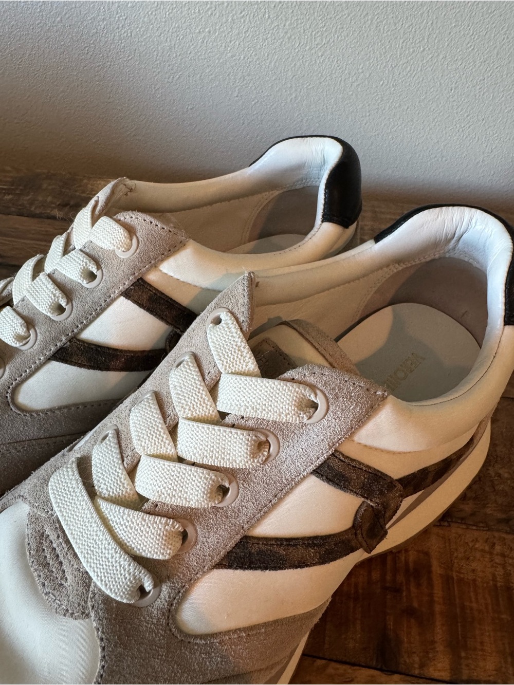 Veronica Beard Valentina Beige, White & Brown Suede Leopard-Accent Sneakers - Picture 10 of 13
